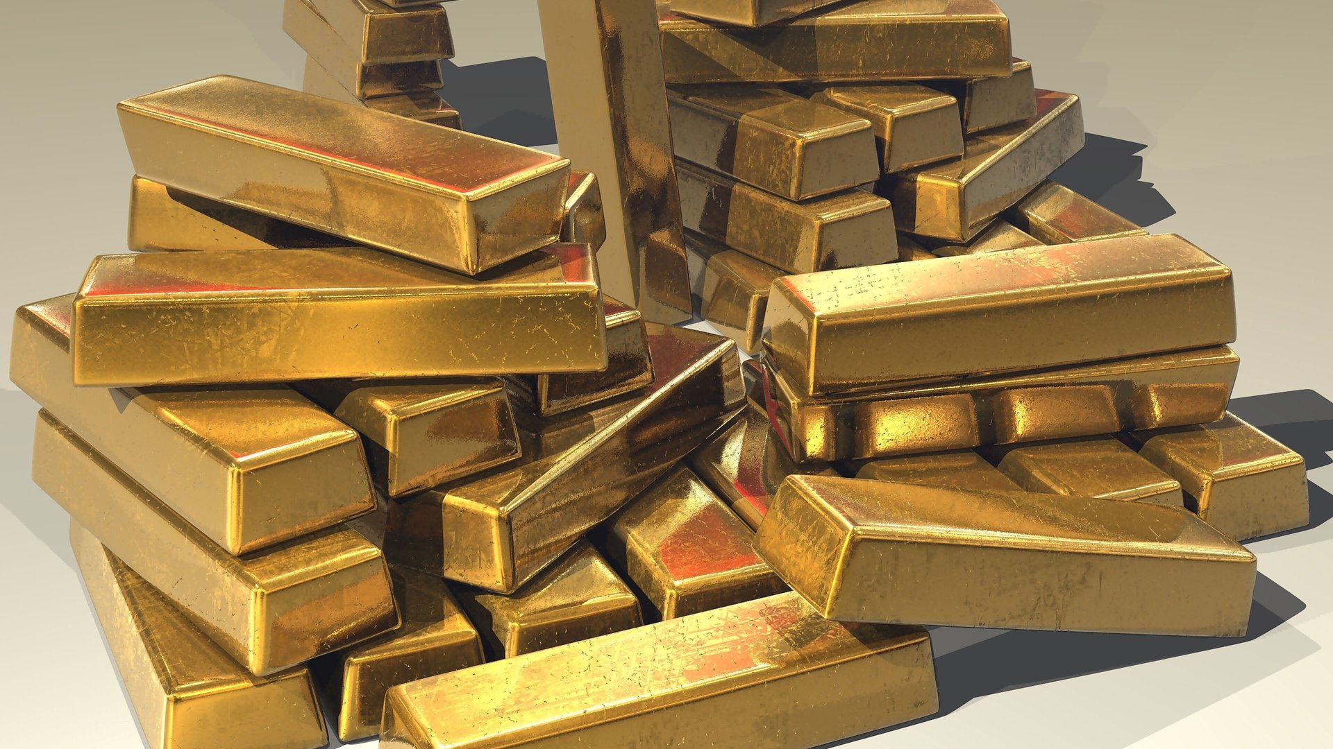 A pile of stacked gold bars