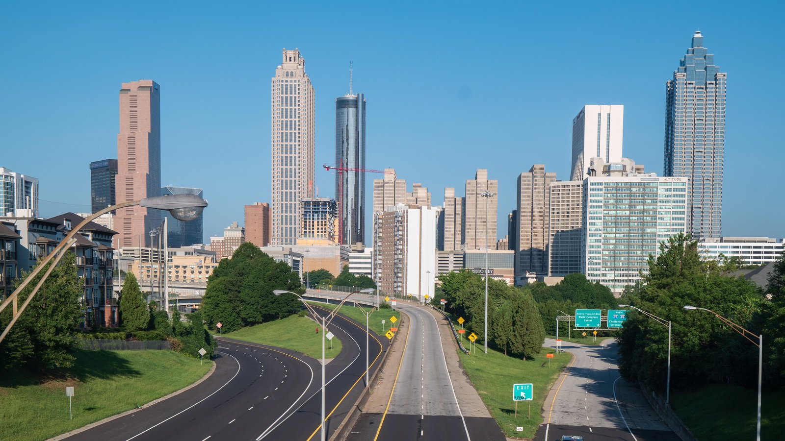 Downtown Atlanta skyline seen from the Jackson Street Bridge
