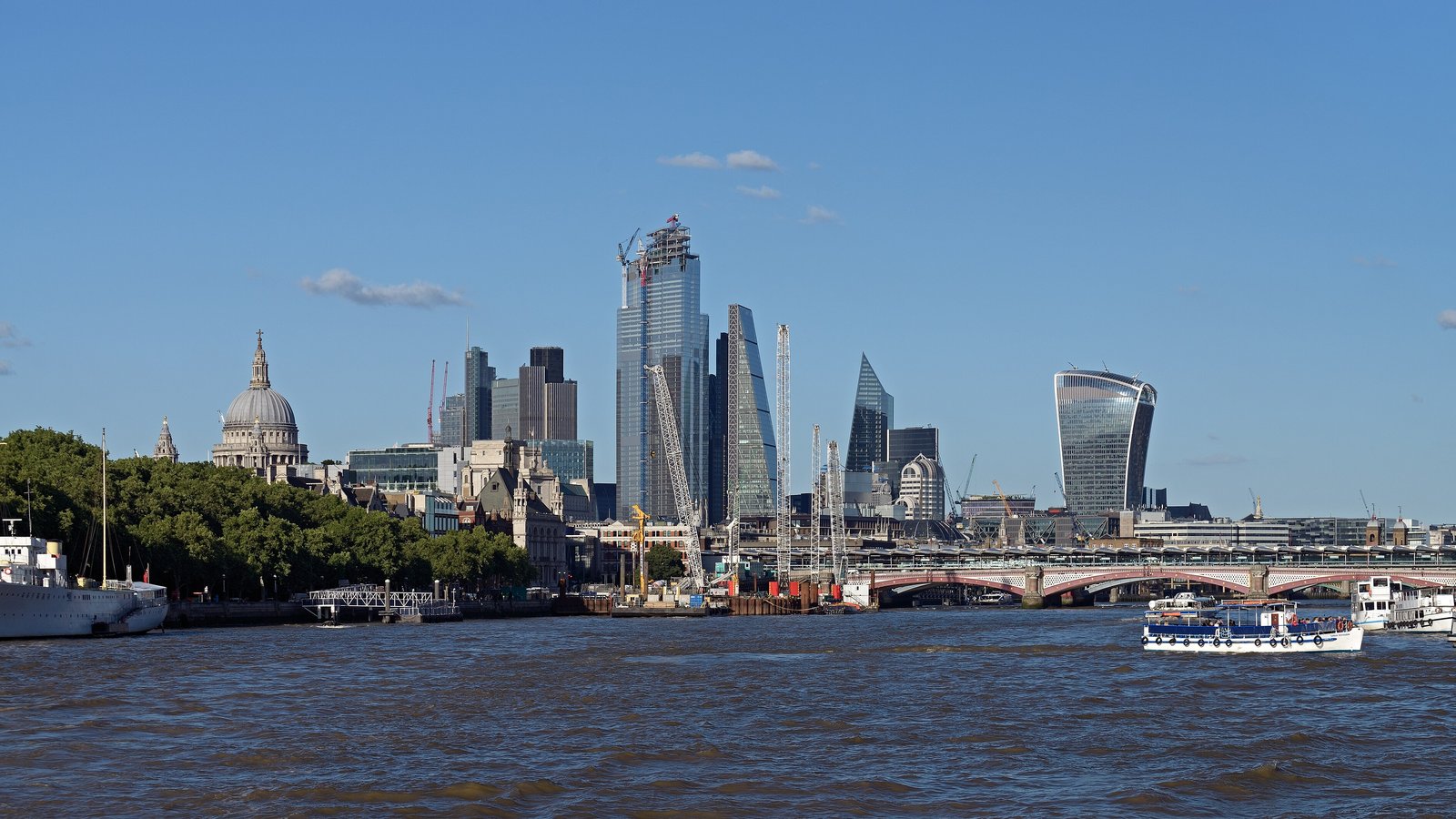 St Paul's Cathedral, the City of London skyline and Blackfriars Bridge seen from the River Thames