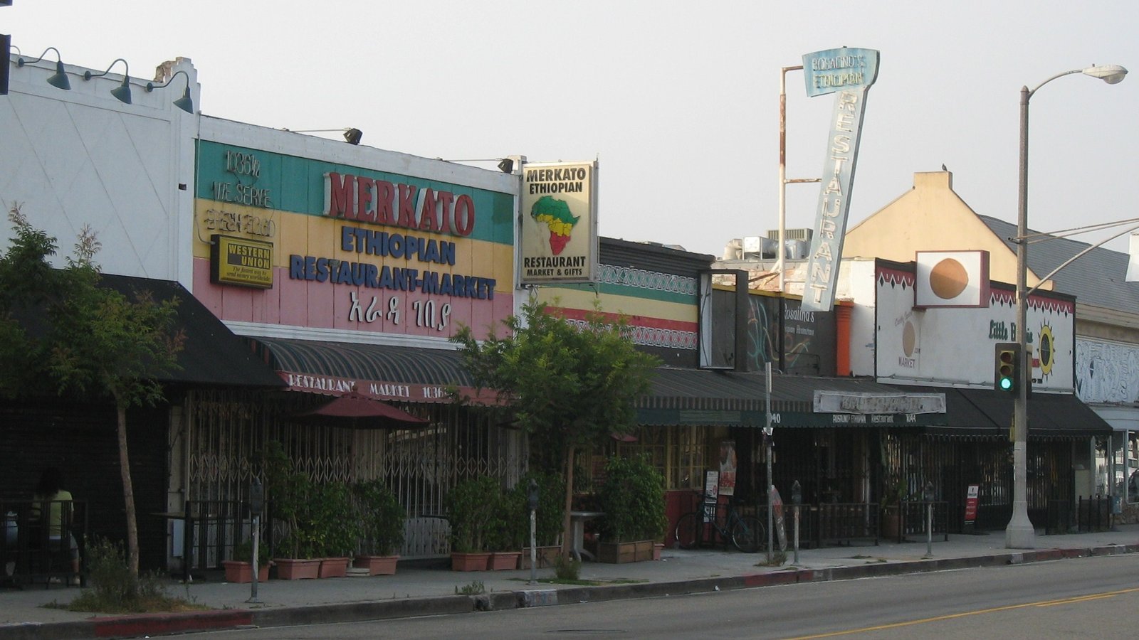 Ethiopian restaurants and shops on Fairfax Avenue in Little Ethiopia, Los Angeles